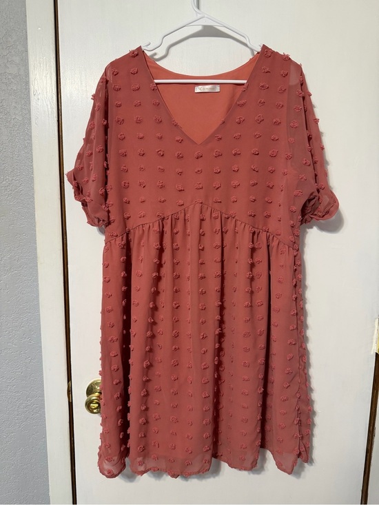 kirundo Dresses & Skirts - Textured V-Neck Babydoll Mini Dress in Dusty Rose